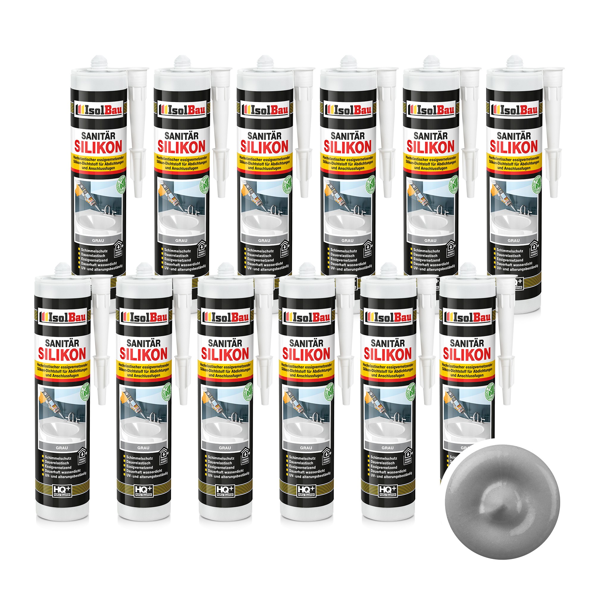 Sanitär Silikon Grau 12 X 300 Ml Dichtstoff Bad Kleben Küche Dusche Abdichten