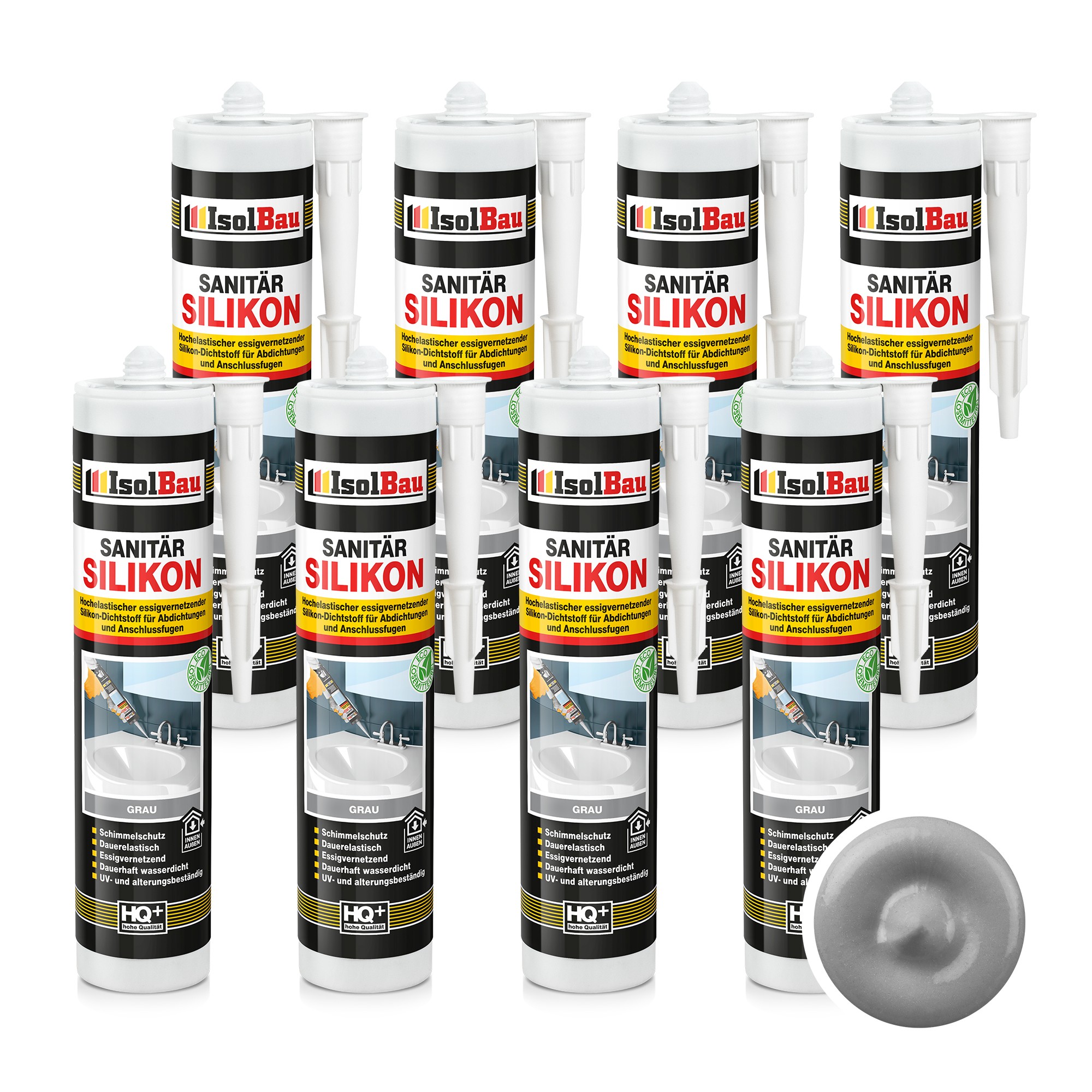 Sanitär Silikon Grau 8 X 300 Ml Dichtstoff Abdichten Dusche Bad Kleben Küche