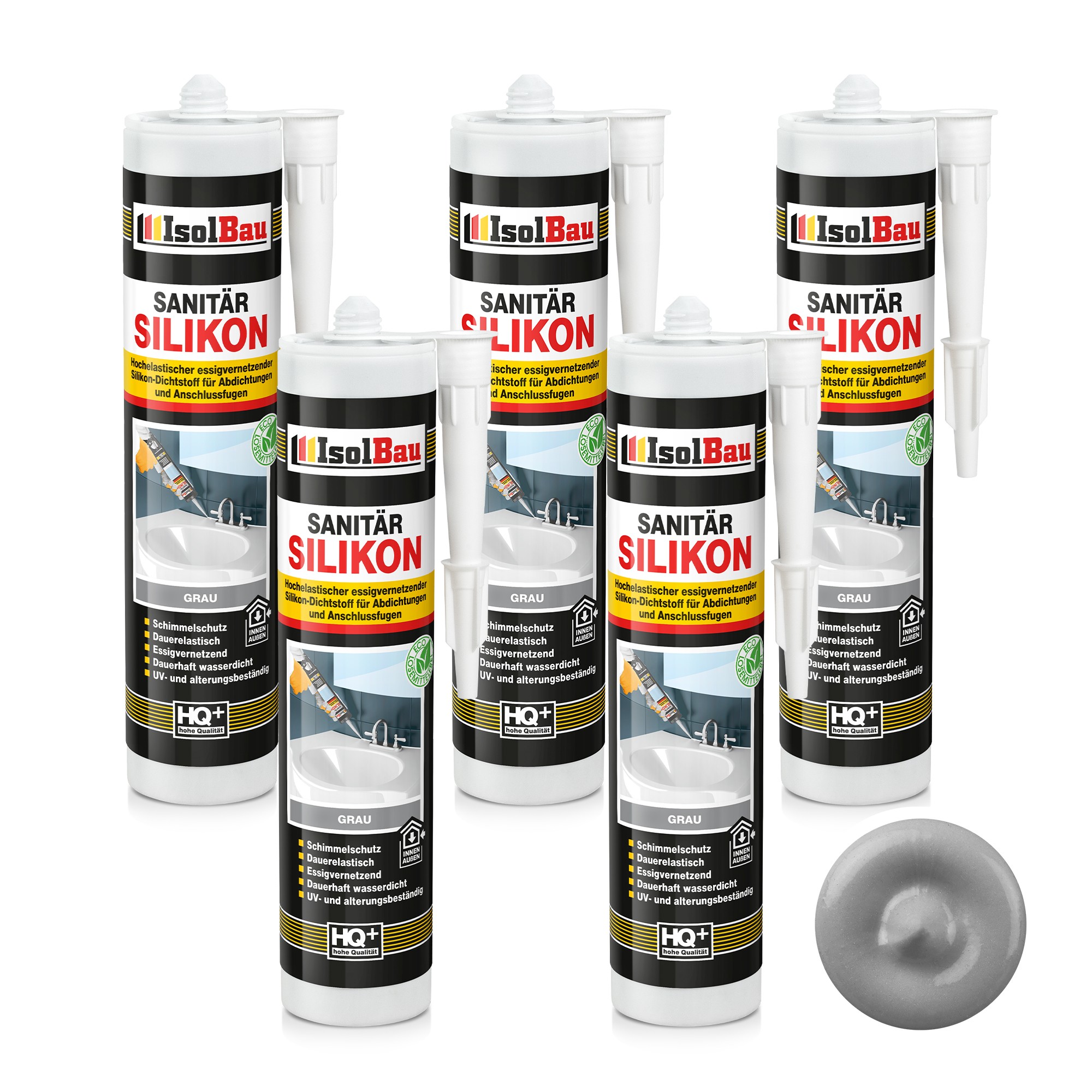 Sanitär Silikon Grau 5 X 300 Ml Dichtstoff Abdichten Kleben Küche Dusche Bad