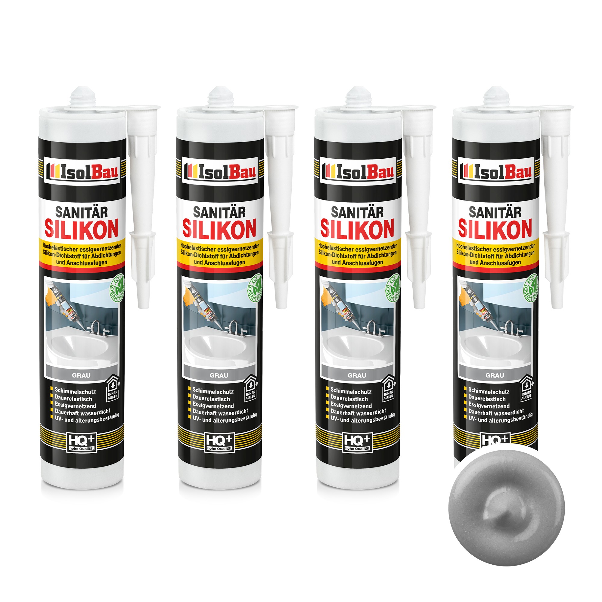 Sanitär Silikon Grau 4 X 300 Ml Dichtstoff Abdichten Bad Kleben Küche Dusche