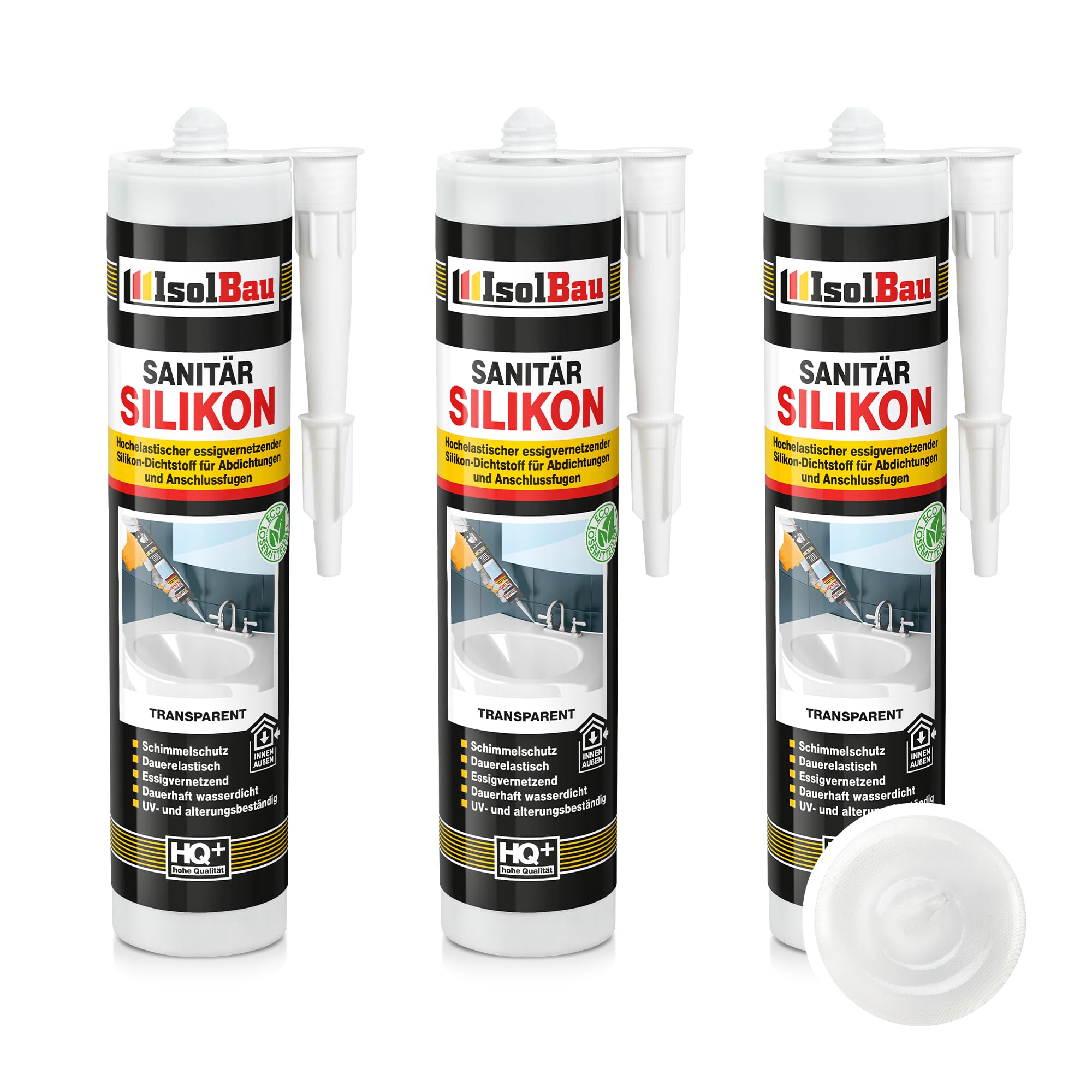 Sanitär Silikon Transparent 3 X 300 Ml Dusche Abdichten Kleben Dichtstoff Küche