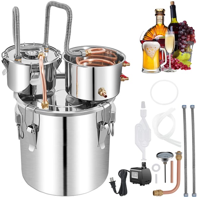 Mophorn - 50l Alkoholdestillieranlage, Sus-wasserdestillieranlage Mit Kondensator Und Thumper-fass, 13,2 Gallonen Weinkessel Mit Kupferrohr, Heimbrauset Mit Eingebautem Thermometer Für Selbstgemachten