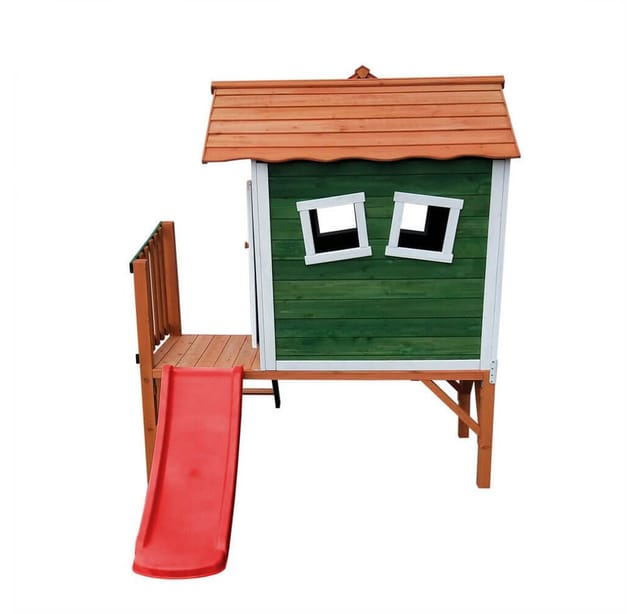 HOME DELUXE Spielhaus auf Stelzen PINO inkl. Rutsche - Grün I Holz-Kinderhaus für Garten & Outdoor-Spielspaß Holzspielhaus natur, Spielhaus aus Holz,