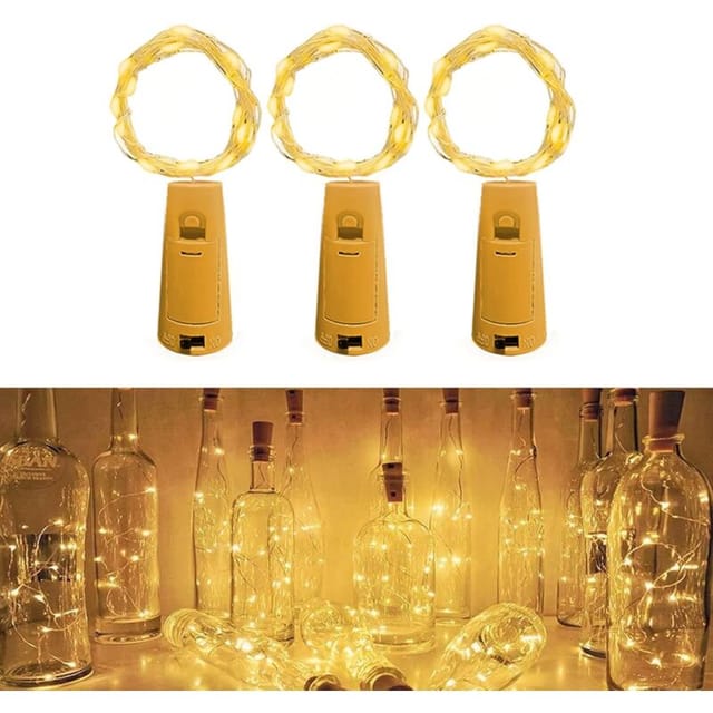 Ersandy - LED-Flaschen-Lichterkette, [3 Stück] 2 m, 20 LEDs für Flasche, LED-Flaschen-Lichterkette, wasserdichte Flaschenlampe, Silberdraht, flexible