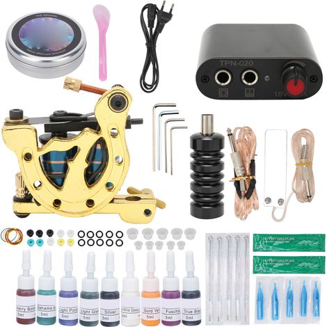 Tätowiermaschinen-set Mit Spulenspule, 90-265v Eu-stecker-netzteil, Fußpedal, Tätowiernadeln, Anfängerset Zum Üben.