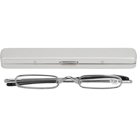 Mini Hd Edelstahl-lesebrille, Schlank Und Tragbar, Für Damen Und Herren, Mit Etui, Silber +200