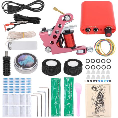Professionelles Rotes Tattoo-set, Netzteil Für Permanente Tattoos 90-265v Us-stecker, Komplettset Für Anfänger.