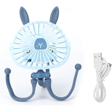 Mini-ventilator Für Kinderwagen, Flexibles Stativ, Leises Nachtlicht, Usb-aufladbar Für Büro Und Auto, Blau