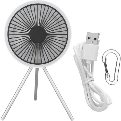 Weißer, Tragbarer Campingventilator Mit Abnehmbarem Stativ, 3 Einstellbaren Geschwindigkeitsstufen, Timer, Usb-ladeanschluss, Ideal Für Den Einsatz Im Freien