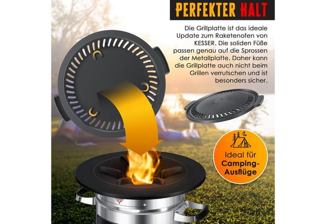 Kesser - Raketenofen Inkl. Grillpfanne aus Gusseisen mit Tragetasche Dutch Oven bbq Rakete Holzofen Camping Campingkocher Campinggrill Edelstahl