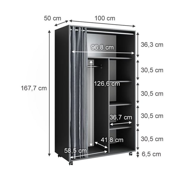 Vicco - Kleiderschrank Doros, Grau, 100 x 168 cm