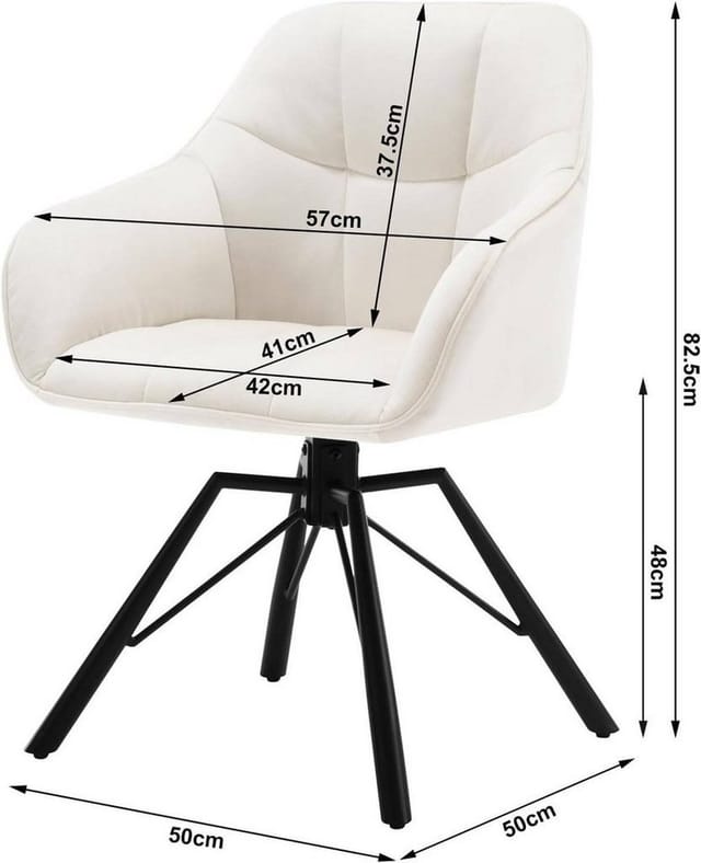 2x Esszimmerstuhl Polsterstuhl Armlehnenstuhl Drehstuhl Loungesessel für Küche, Esszimmer, Büro, Creme - Woltu