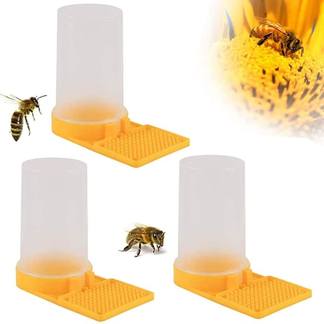 Ersandy - Honig-Wasserspender für Bienen, 3 Stück, gelbe Tränke, Imkereizubehör, Kunststoff-Flüssigkeitsfütterungssystem, Bienen, Imkerei-Werkzeug,
