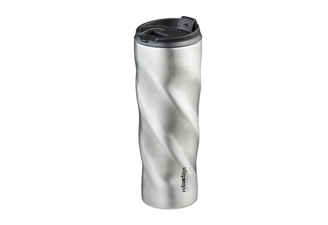 Thermobecher, 500 ml, für Heiß- & Kaltgetränke, dichter Kaffeebecher aus Edelstahl, BPA-frei, silber/schwarz - Relaxdays