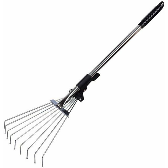 Garten-Laubharke, verstellbarer Gartenrechen aus Metall, erweiterbarer Lagerrechen für Gartenrasen - XVX