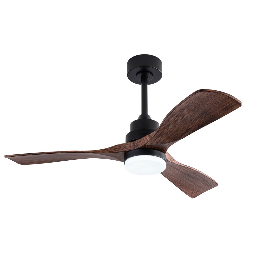 Deckenventilator Mit Beleuchtung 107 Cm, Fernbedienung 6 Stufen & Led Dimmbar, Abs, Moderner Landhausstil, Schwarz Und Dunkler Nussbaum