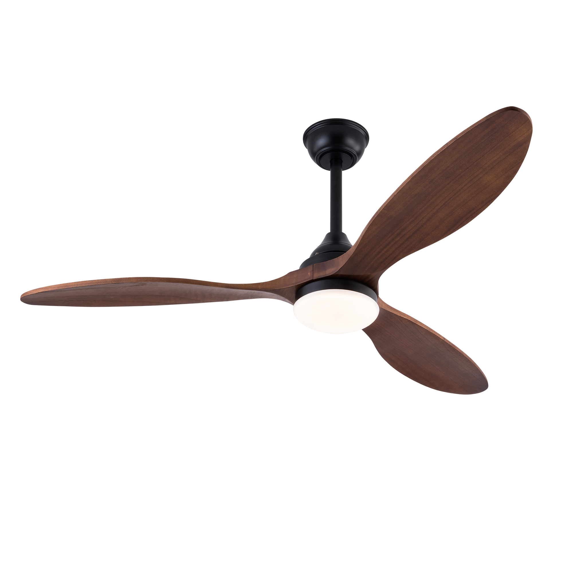 Deckenventilator Mit Beleuchtung 132cm, Reversibler Dc-motor 6 Stufen, Metall Und Massivholz, Modern, Schwarz Und Dunkler Nussbaum