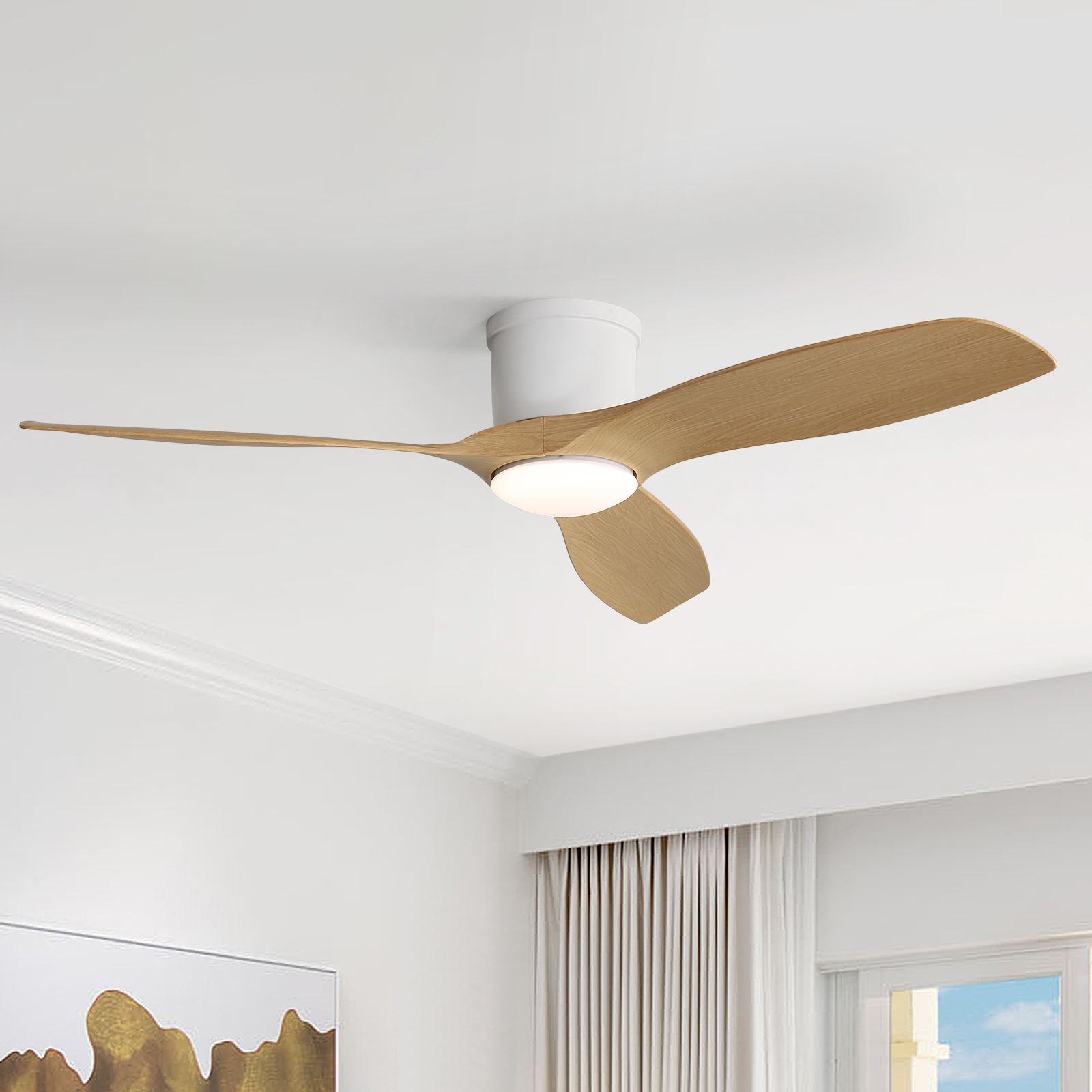 Deckenventilator Mit Beleuchtung 132 Cm, Fernbedienung, 6 Geschwindigkeiten, Reversibler Dc-motor, Abs-flügel, Modern, Weiß