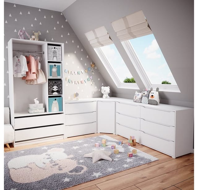 Vicco - Kinderkleiderschrank Elmo, Weiß, 100 x 200 cm mit 2 Schubladen