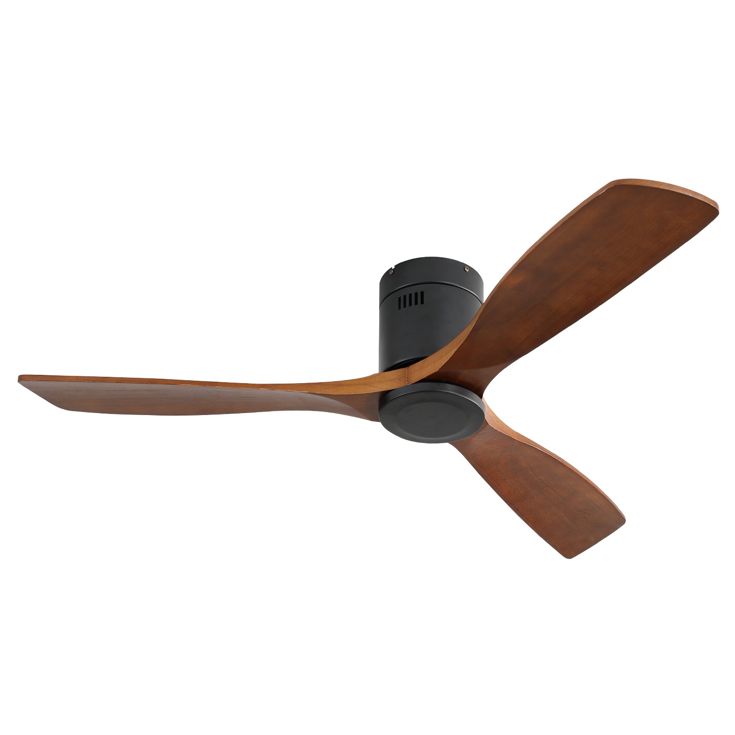 Deckenventilator Ohne Beleuchtung, 132 Cm, Leiser Ventilator Mit Fernbedienung Für Wohnzimmer Und Schlafzimmer, 3 Flügel Aus Massivem Walnussholz, Schwarz
