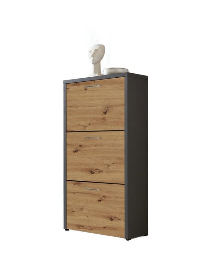 BMG Möbel Schuhkipper Siena (Schuhschrank Schuhregal Schrank Garderobe, 3 Klappen), Metallgriffe, 18 Paar Schuhe