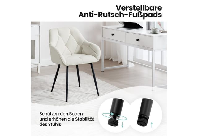 2er Esszimmerstühle Gepolstertem Sitzfläche aus Samt Metallbeine Küchenstuhl mit Rückenlehne Armlehnen Polsterstuhl Esszimmer Wohnzimmer Creme - Woltu