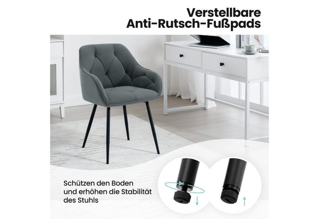 WOLTU 1er Esszimmerstuhl Küchenstuhl mit Samt Gepolstertem Sitz Metallbeinen ergonomischer Sessel Armlehnstuhl Rückenlehne Stuhl Esszimmer Dunkelgrau