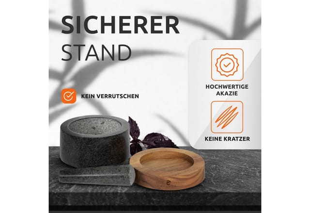 Mörser mit Stößel aus Granit & Holz Gewürzmörser Mortar and Pestle Ø11cm