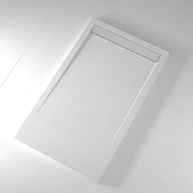 Mineralguss-Duschwanne extra flach clever Schieferoptik WEIß 90x210 cm