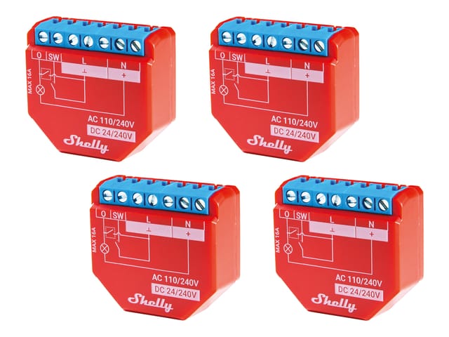 Shelly - WLAN-Schaltaktor Plus 1PM, 16 a, Bluetooth, 4 Stück