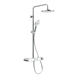 Duschsystem Duravit Universal, mit 3 Strahlarten (Rain, Pulse, Mono), wassersparend, reinigungsfreundlich, Winkel verstellbar, Chrom/Weiß