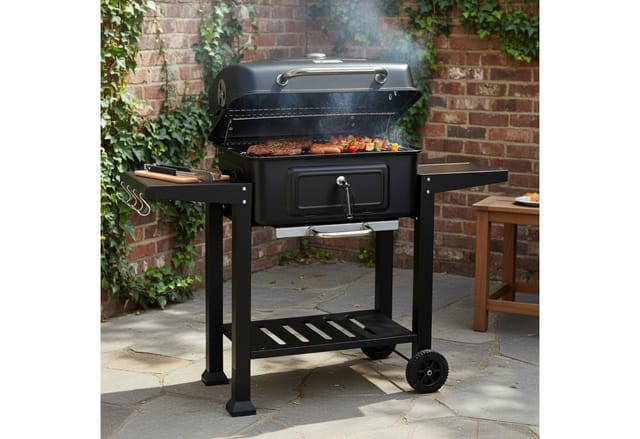 Holzkohle Grillwagen mit höhenverstellbarer Kohleschale, Holzkohlegrill mit Thermometer - Bbq-toro