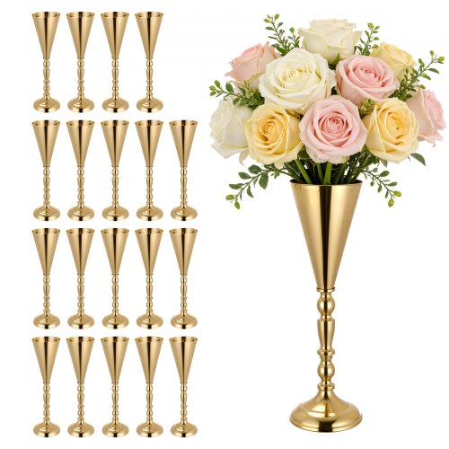 20 Stk. Hochzeitsvasen Tafelaufsatz Blumenvasen Für Hochzeit 43 Cm Hoch, Metall Tafelaufsatz Vasen Mit Blumenständern, Trompete Vase Tischdeko Für Hochzeiten Party Jubiläumsfeier Zeremonie, Gold