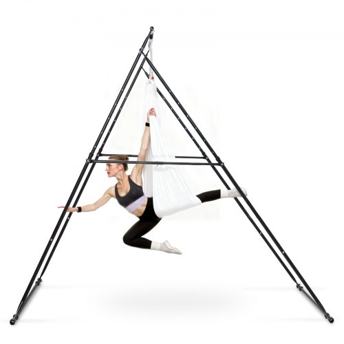 Aerial Yogarahmen Schaukelständer Mit 6 M Langer Yoga-hängematte (weiß) & Max. 200 Kg Tragkraft & Dreieckiger Struktur & Eva-schaum, 4-stufige Horizontale & 6-stufige Vertikale Einstellung