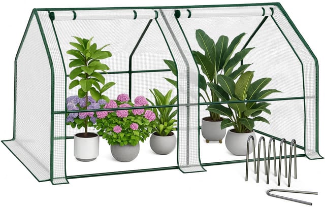 Mini Gewächshaus 180x90x90cm, Foliengewächshaus für Balkon, Garten, Tomatengewächshaus PE-Folie 135g/m², Weiß - Vounot