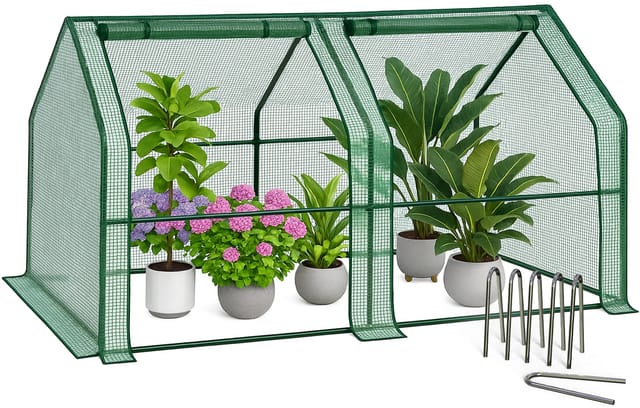Mini Gewächshaus 180x90x90cm, Foliengewächshaus für Balkon, Garten, Tomatengewächshaus PE-Folie 135g/m², Grün - Vounot