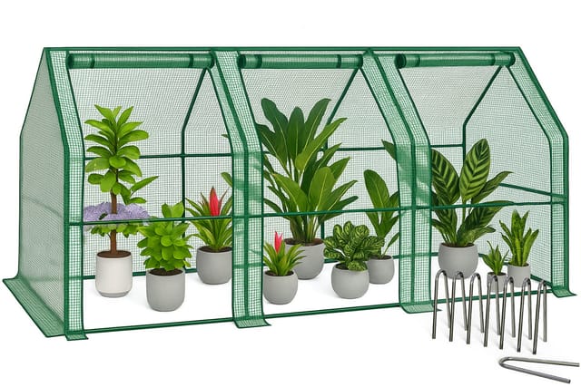 Mini Gewächshaus 270x90x90cm, Foliengewächshaus für Balkon, Garten, Tomatengewächshaus PE-Folie 135g/m², Grün - Vounot
