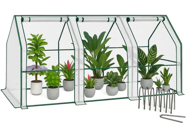 Mini Gewächshaus 270x90x90cm, Foliengewächshaus für Balkon, Garten, Tomatengewächshaus PE-Folie 135g/m², Weiß - Vounot