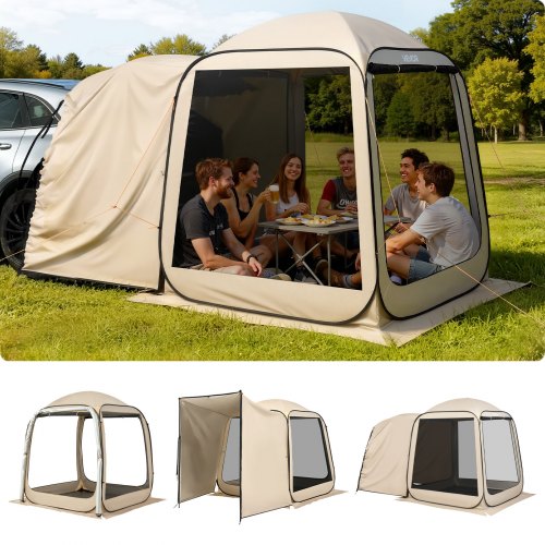 Campingzelt, 182,88x182,88 Cm, Pop-up-zelt Für Suv-heckklappe, Tragbares Partyzelt 4-6 Personen Mit Tragetasche, Seitenwände Aus Netz, Für Camping, Garten Und Outdoor-aktivitäten, Beige