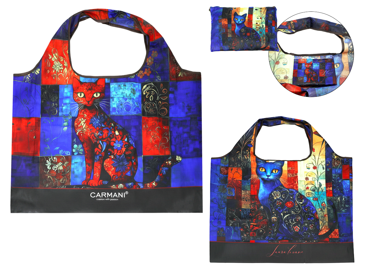 Carmani, Polyester, Faltbare Einkaufstasche 40x70cm - Laura Lozano/cats