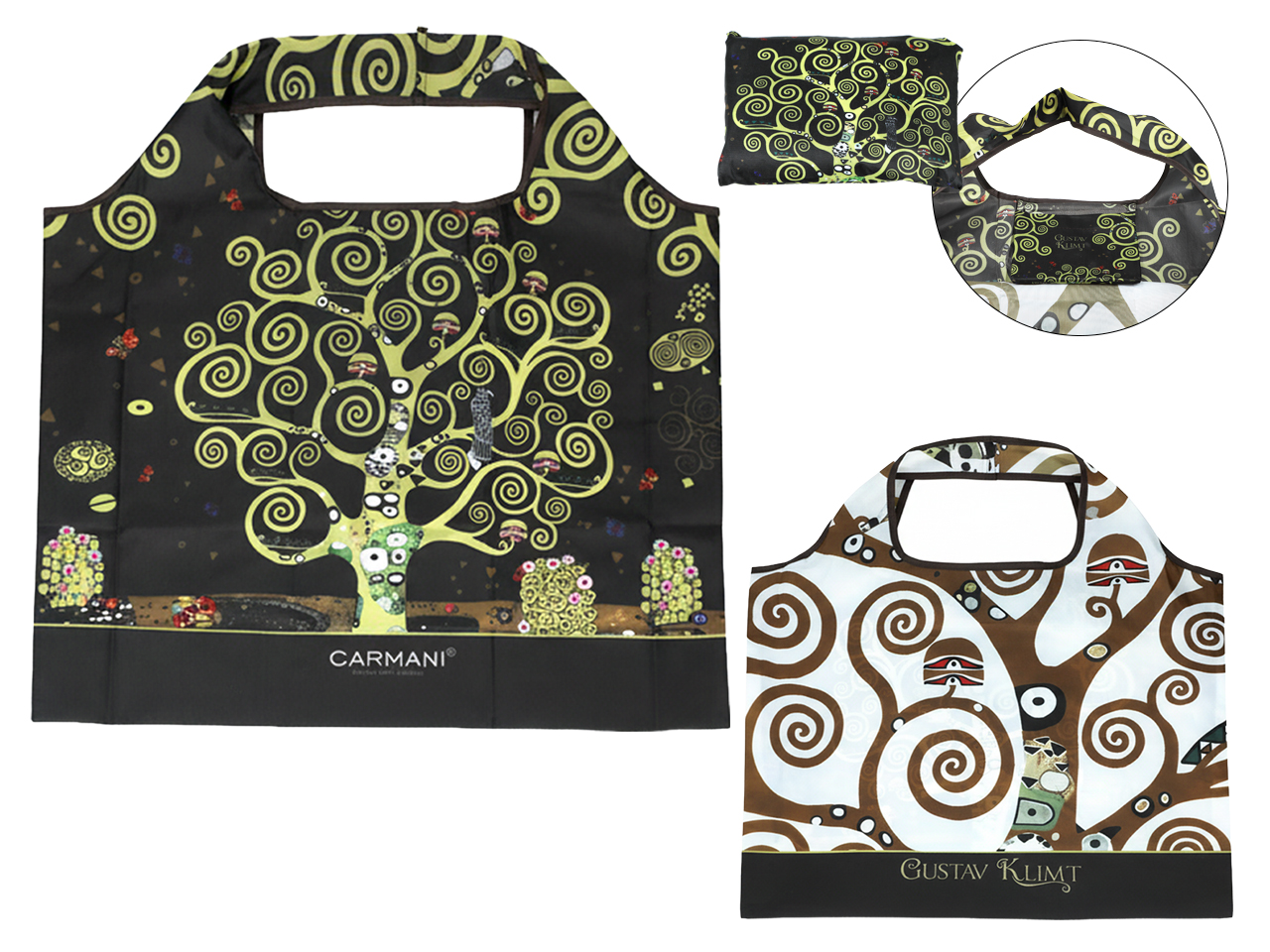 Carmani, Faltbare Einkaufstasche Aus Polyester, 40 X 70 Cm – Klimt/baum Des Lebens