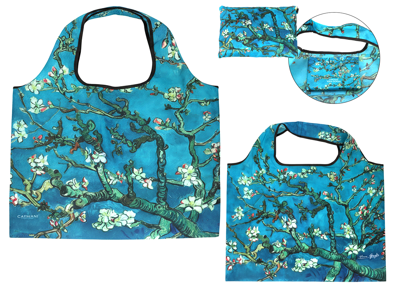Carmani, Faltbare Einkaufstasche Aus Polyester, 40 X 70 Cm – Van Gogh/blühender Mandelbaum