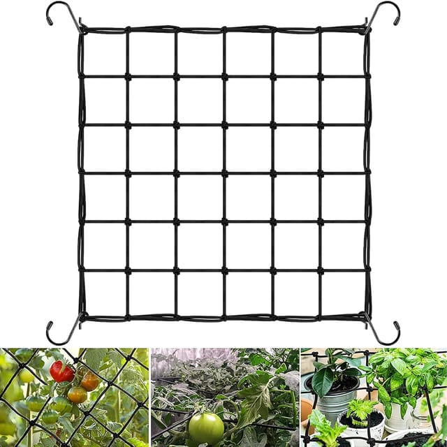 Jalleria - Growzeltnetz, 60 x 60 cm, Ranknetz für Growzelte, Stütznetz, elastisches Netzgitter mit 4 Haken für Pflanzen, Gemüse, Obst, Blumen