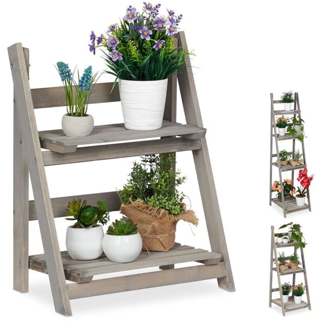 Northix - Blumentreppe holz grau 883066