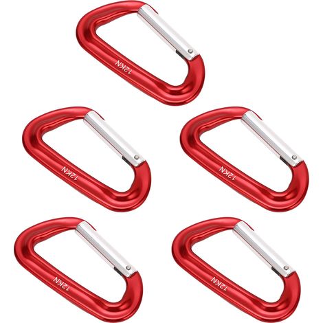 Set Mit 5 Robusten D-förmigen Aluminium-karabinern, 12 Kn (2697 Lbs), Für Camping, Wandern Und Outdoor-aktivitäten, Rot