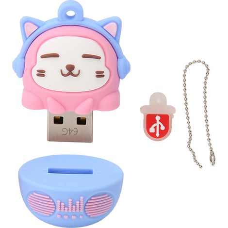 64 Gb Usb-2.0-stick Aus Pvc Mit Pink-blauem Katzenmotiv, Stoßfest, Plug-and-play Für Smartphone Und Laptop