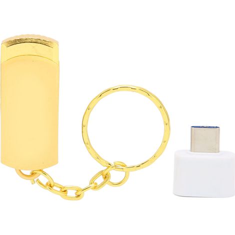 Goldener 16-gb-usb-3.0-schlüsselanhänger, Sowohl Für Mobilgeräte Als Auch Für Computer Geeignet, Tragbarer Usb-stick Aus Aluminiumlegierung Mit Typ-c-adapter