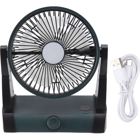 Wiederaufladbarer Usb-tischventilator (5000 Mah), Leises Led-licht, 2 Geschwindigkeitsstufen, Tragbar Für Zuhause, Büro Und Camping, Dunkelgrün