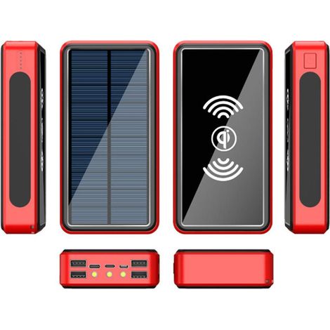 50000mah Wasserdichte Und Stoßfeste Solar-powerbank, Tragbares Kabelloses Ladegerät Mit Led-licht Und 4 Usb-anschlüssen, Große Kapazität Für Den Einsatz Im Freien.