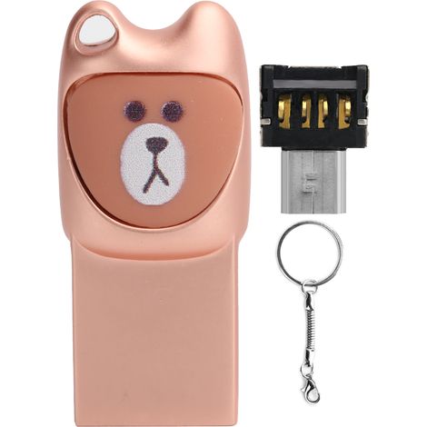 2-in-1 Usb-2.0-stick Aus Metall Mit Adapter Für Android-smartphones, Pink-goldenes Bärenmotiv, 16 Gb